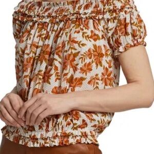 Free People Shirred Floral Ruffle Top‎ Cottagecore Fallcore Peasant Blouse Small